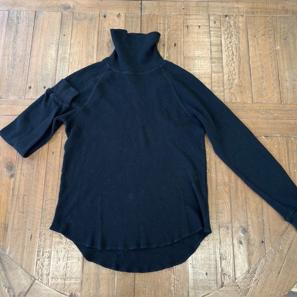Everlane Waffle Knit Orgwnic Cotton Turtleneck Women’s XXS Black Basic Layering
